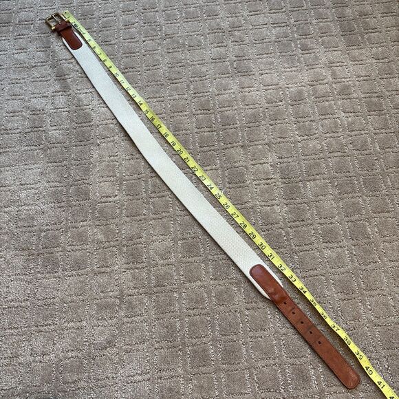 Dooney & Bourke VTG Leather Fabric Belt Women's 36 Tan Brown Solid Brass Buckle - Picture 7 of 8